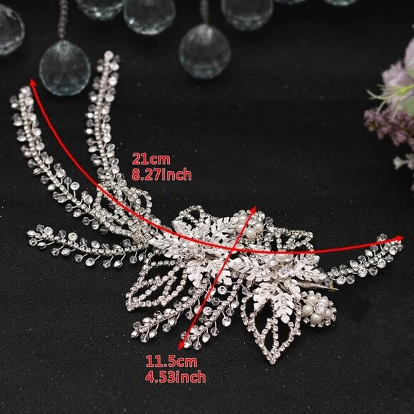Wedding Bridal Headpiece Rhinestone Clip Silver Handmade Hair Accessories